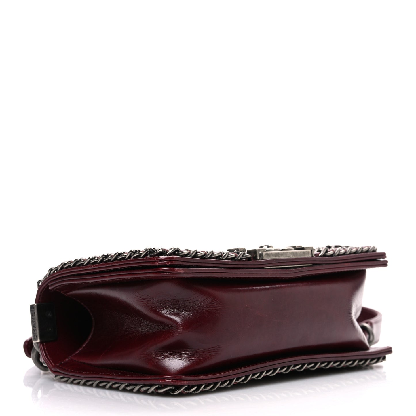 Glazed Calfskin Quilted Small Boy Chained Flap Burgundy