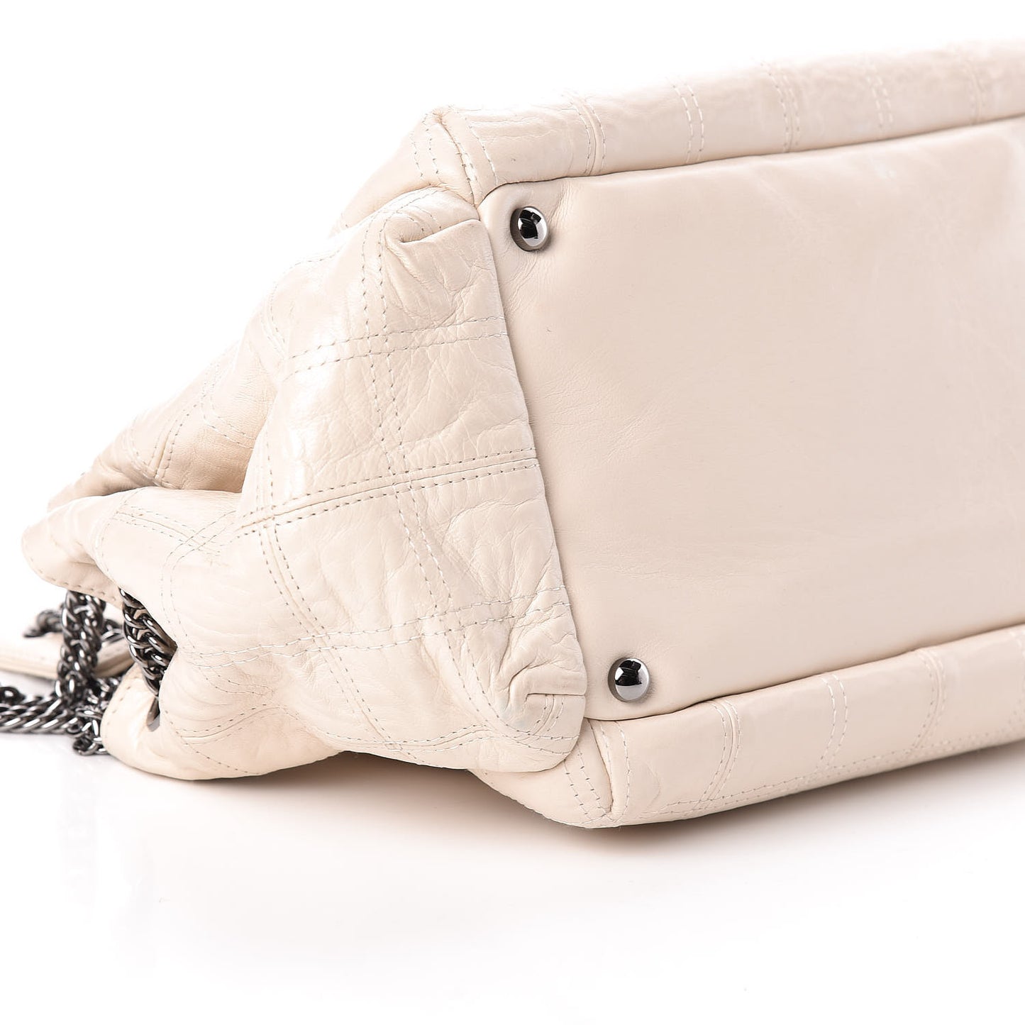 Lambskin Square Stitched Lax Accordion Hobo White