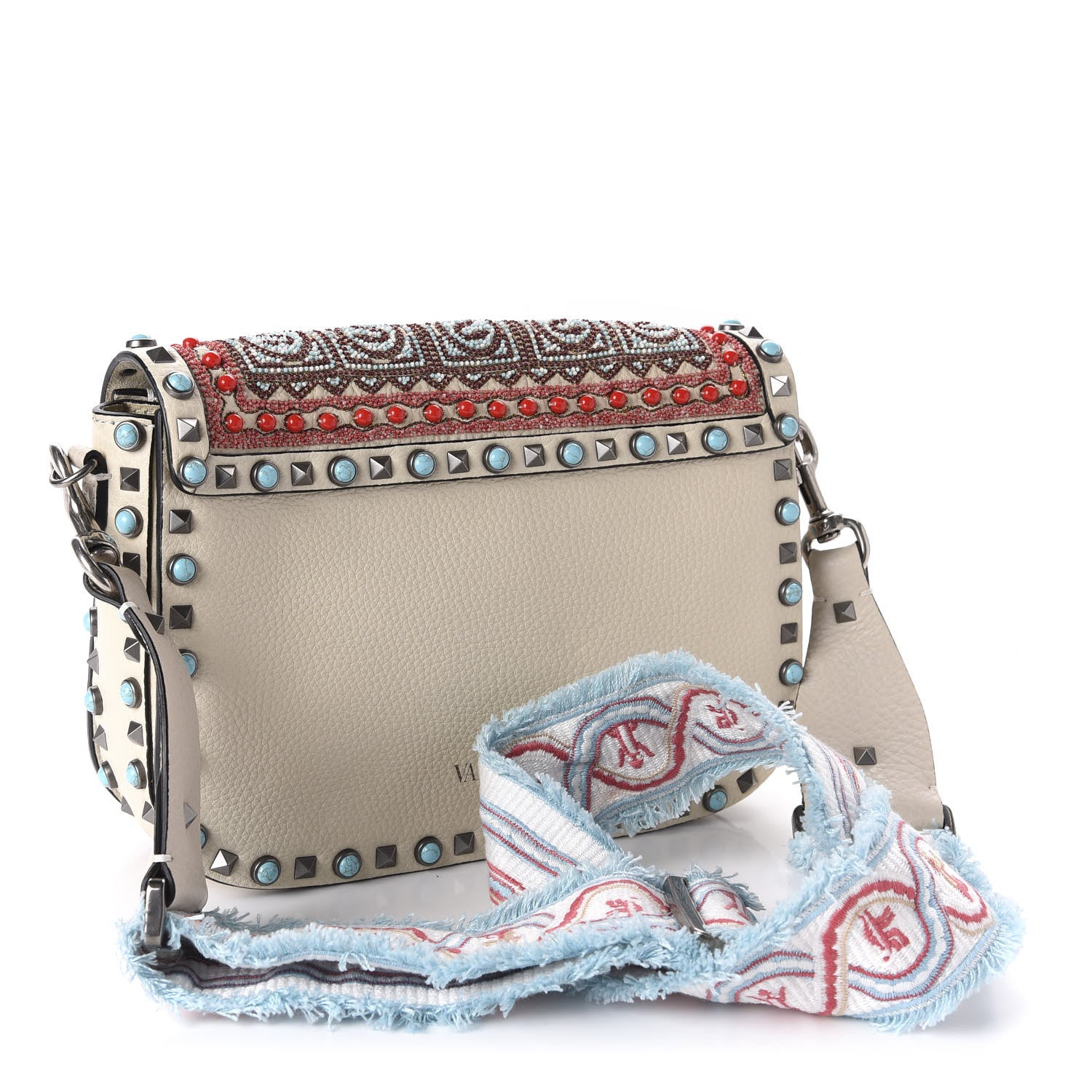 Valentino Garavani Calfskin Embroidered Medium Guitar Strap Rockstud Rolling Flap Saddle Bag 3 of 9