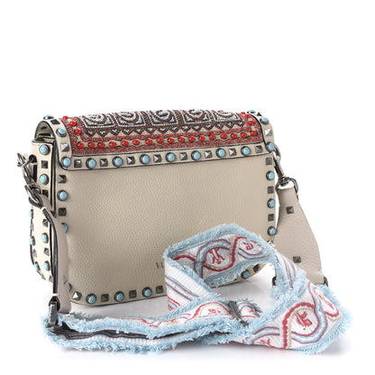 Valentino Garavani Calfskin Embroidered Medium Guitar Strap Rockstud Rolling Flap Saddle Bag 3 of 9