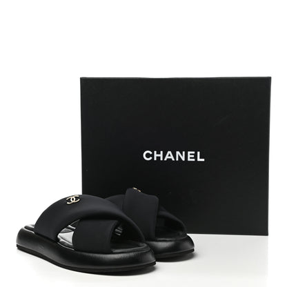 Chanel Fabric CC Mules Sandals 36 Black 9 of 9