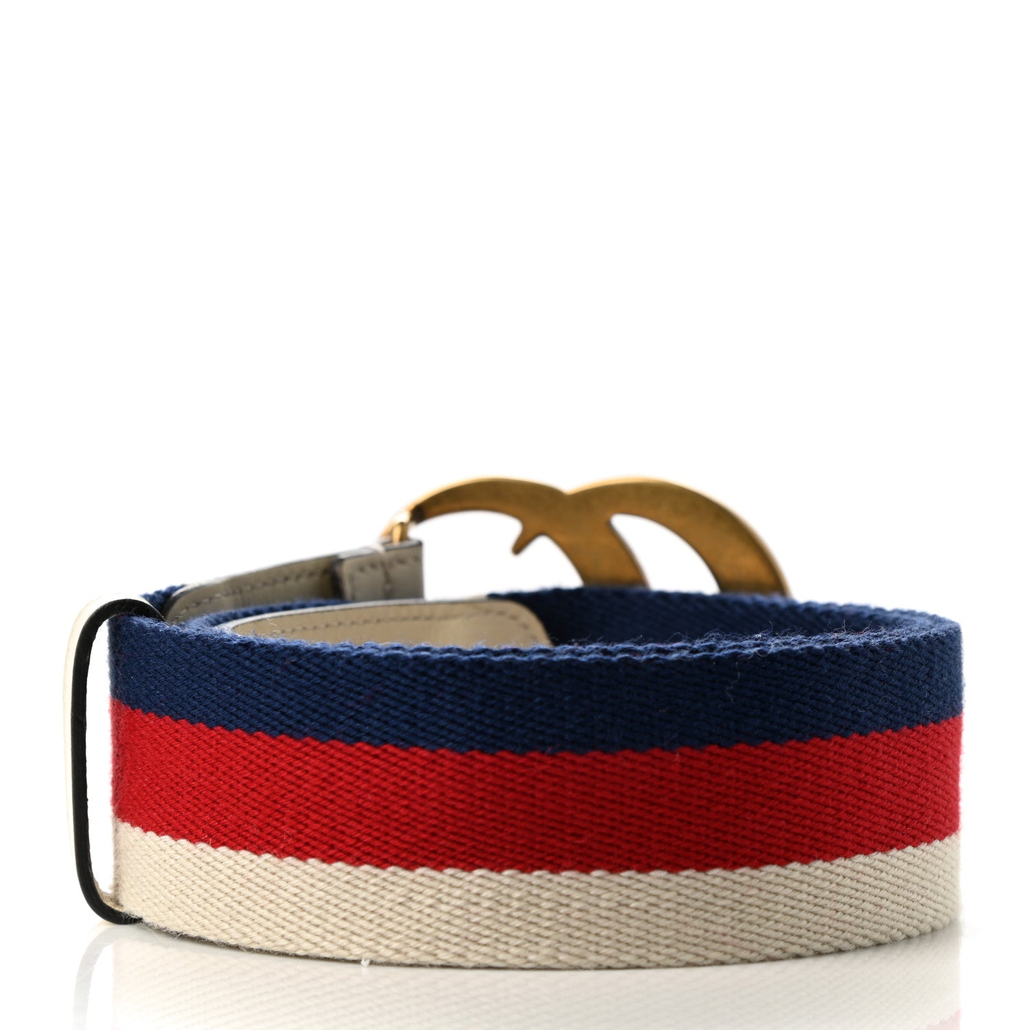 Gucci Nylon Calfskin Sylvie Web Double G 40mm Belt 80 32 Mystic White Hibiscus Red Maritime 2 of 5