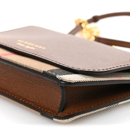 Burberry Grained Calfskin House Check Tartan Mix Hampshire Wallet On Chain Tan 10 of 12
