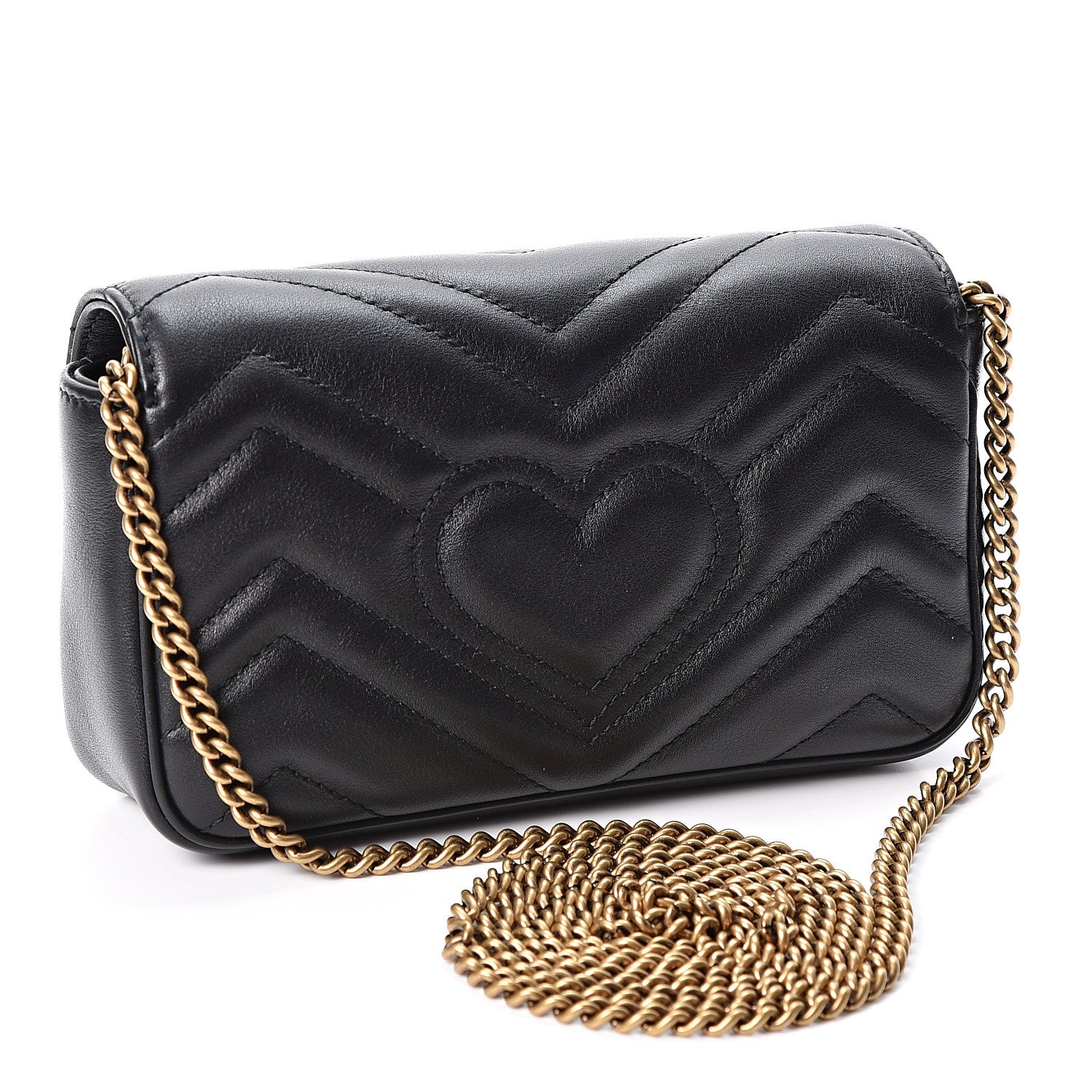 Gucci Calfskin Matelasse Super Mini GG Marmont Shoulder Bag Black 2 of 9