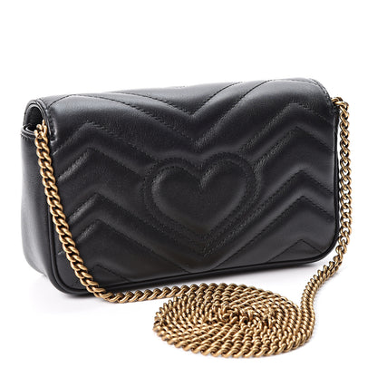 Gucci Calfskin Matelasse Super Mini GG Marmont Shoulder Bag Black 2 of 9