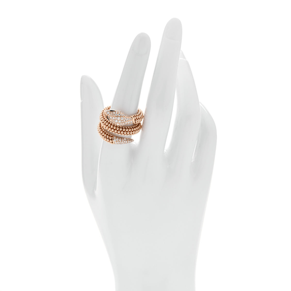 Bulgari 18K Rose Gold Diamond Black Onyx Two Coil Pave Ring L 2 of 6