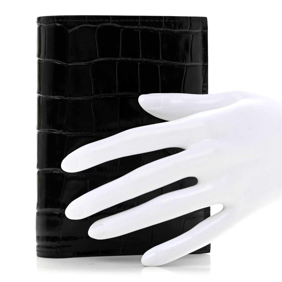 Calfskin Crocodile Embossed Crococo Passport Holder Black