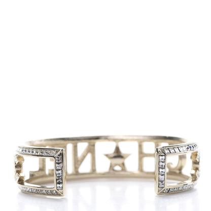 Chanel Crystal Baguette Logo Cuff Bracelet Gold 3 of 5