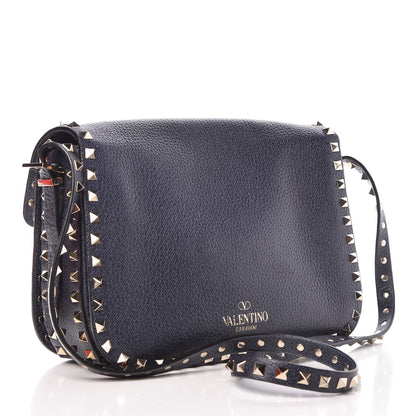 Valentino Garavani Pebbled Calfskin Medium Rockstud Flap Saddle Bag Deep Denim 3 of 7