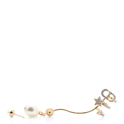 Christian Dior Metal Crystal Pearl CD Ear Cuff Gold 3 of 4