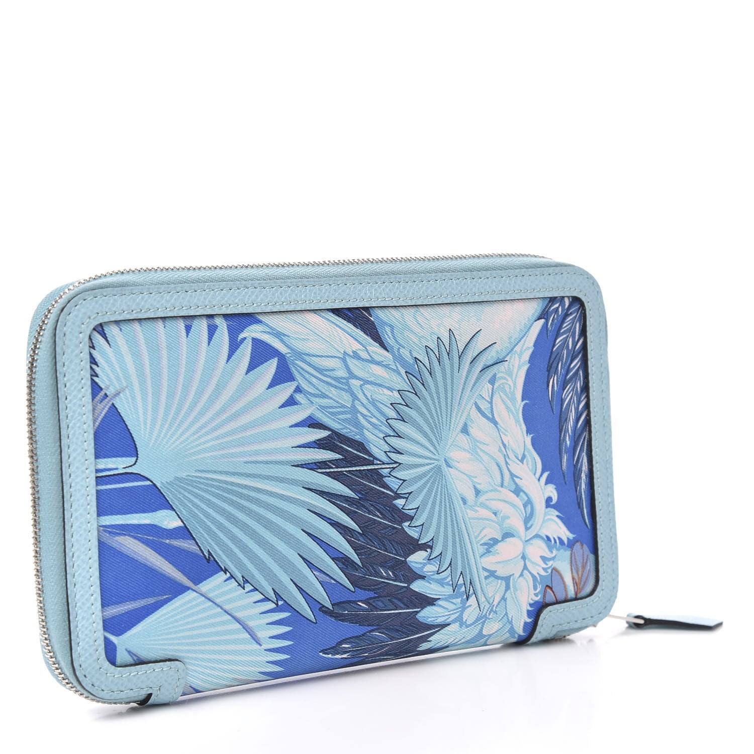 Hermes Epsom Printed Silk Flamingo Party Soie-Cool Wallet Mykonos Bleu Atoll 3 of 8