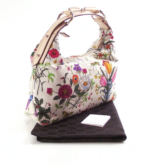 Canvas Flower Large Horsebit Hobo