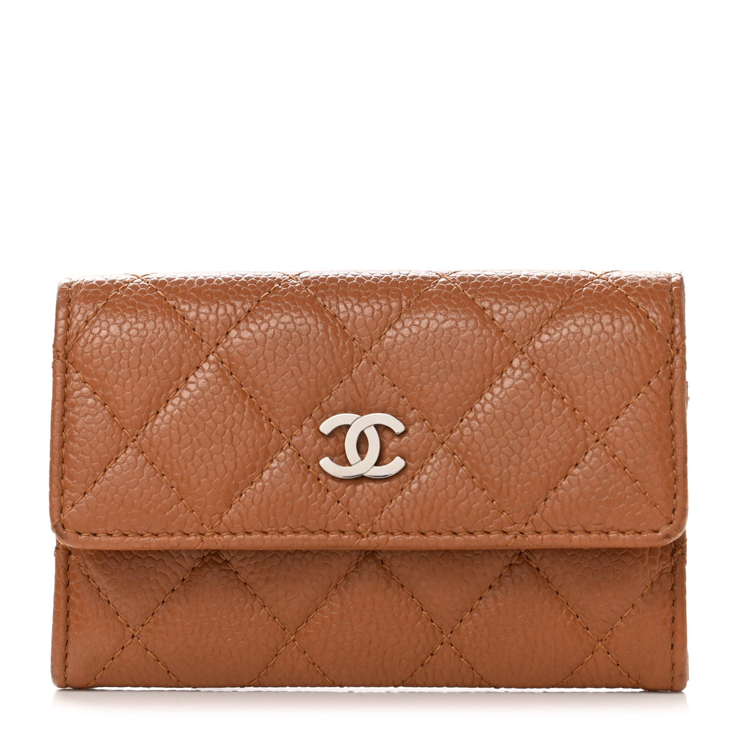 Caviar Quilted Card Holder Light Brown
