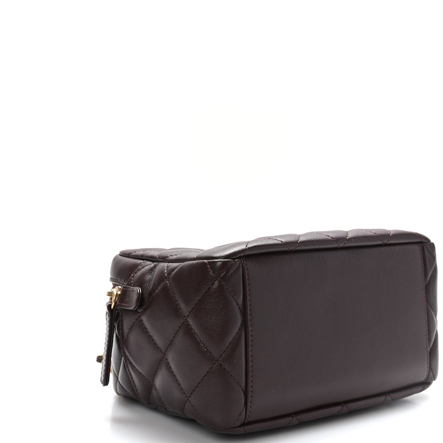 Lambskin Quilted Mini Wenge Wood Bowling Bag Burgundy