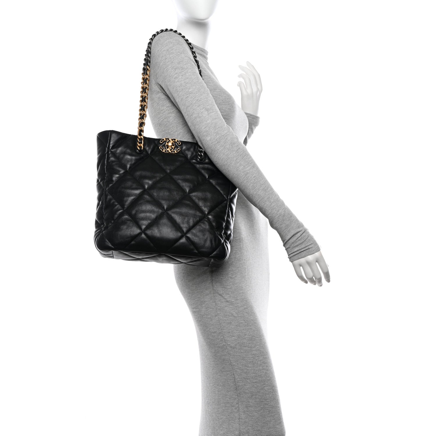 Chanel Lambskin Quilted Chanel 19 Shopping Bag Black 2 of 10