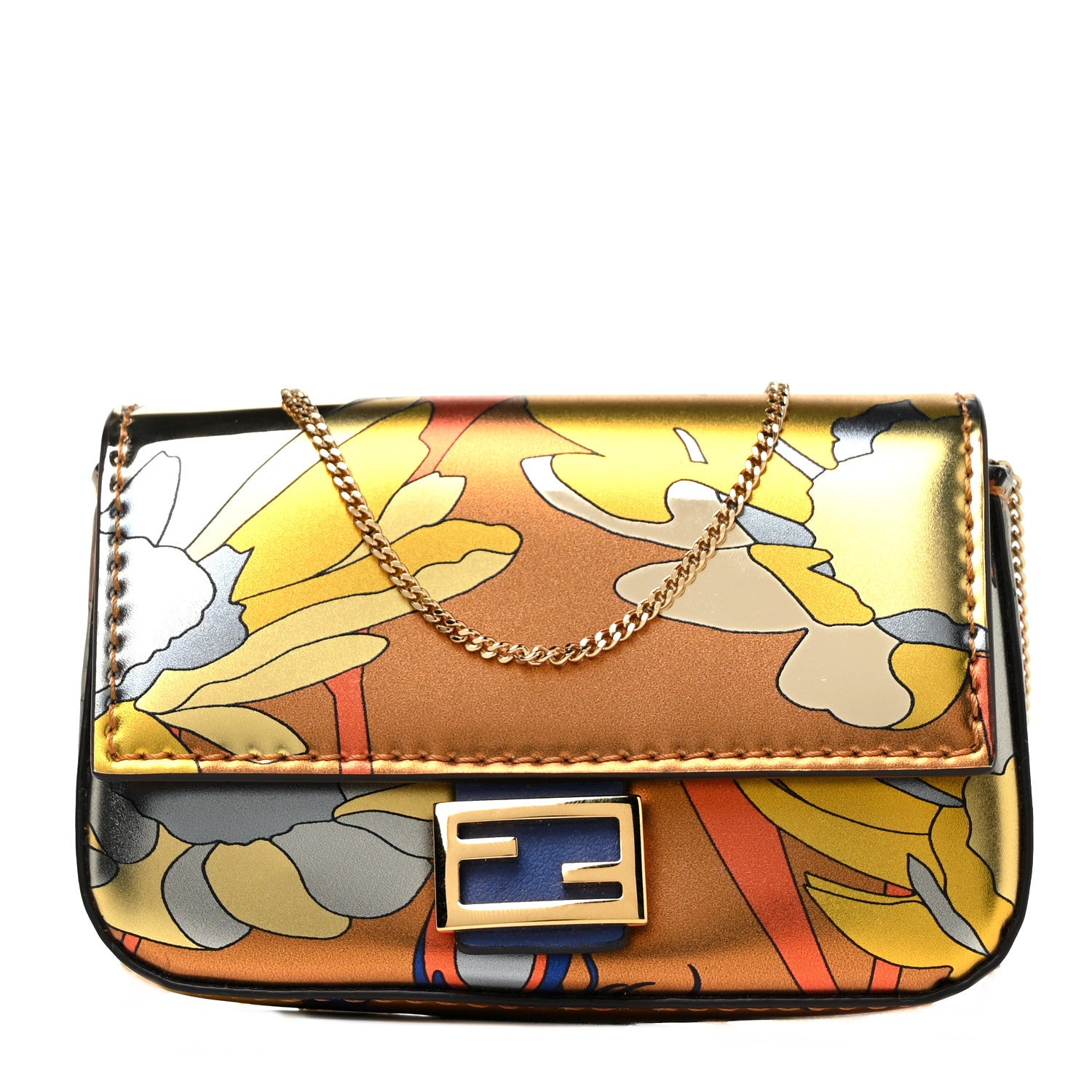 Fendi Metallic Calfskin Floral Nano Baguette Charm Bronze 1 of 7