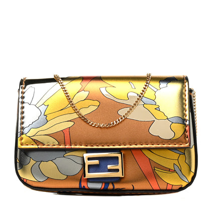 Fendi Metallic Calfskin Floral Nano Baguette Charm Bronze 1 of 7