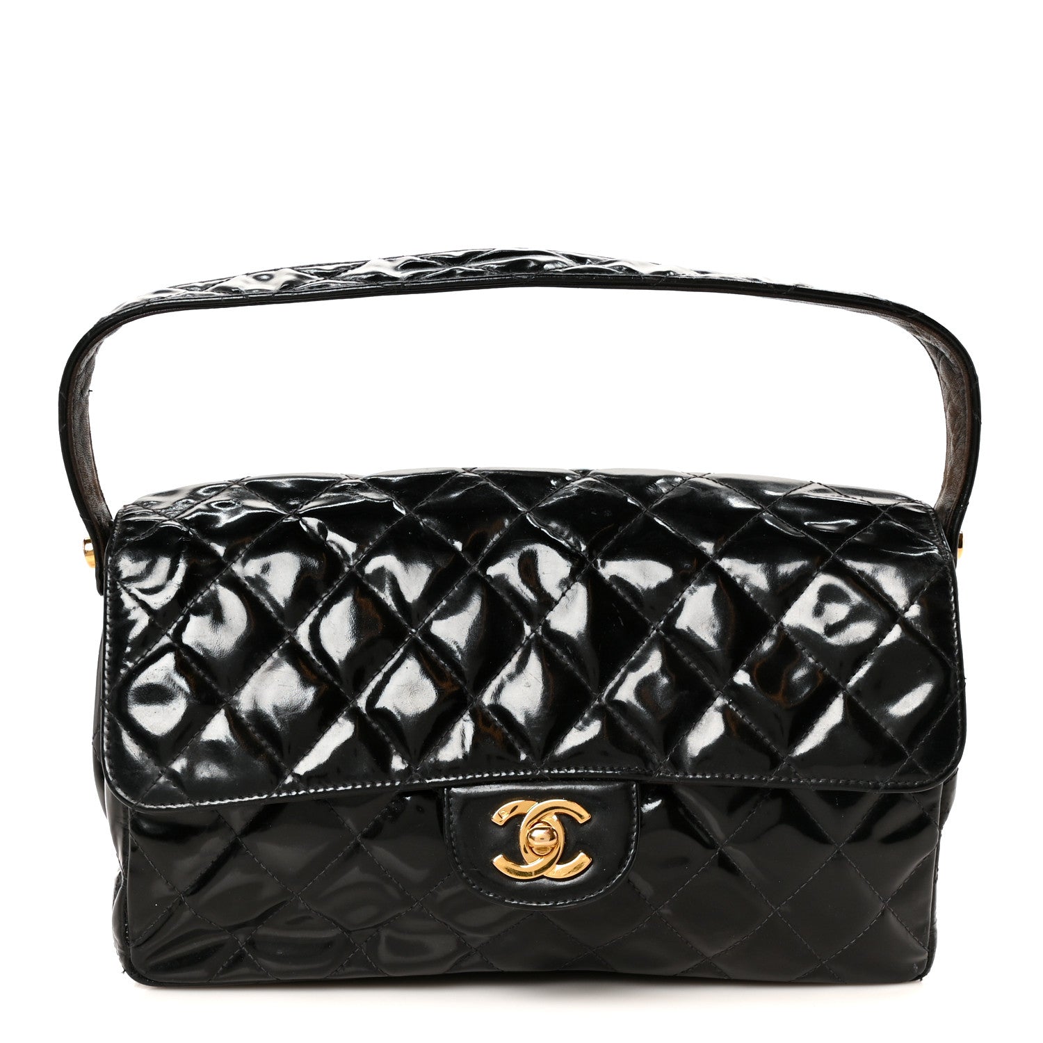 Chanel Patent Quilted Double Sided Shoulder Flap Bag Black 1 of 13
