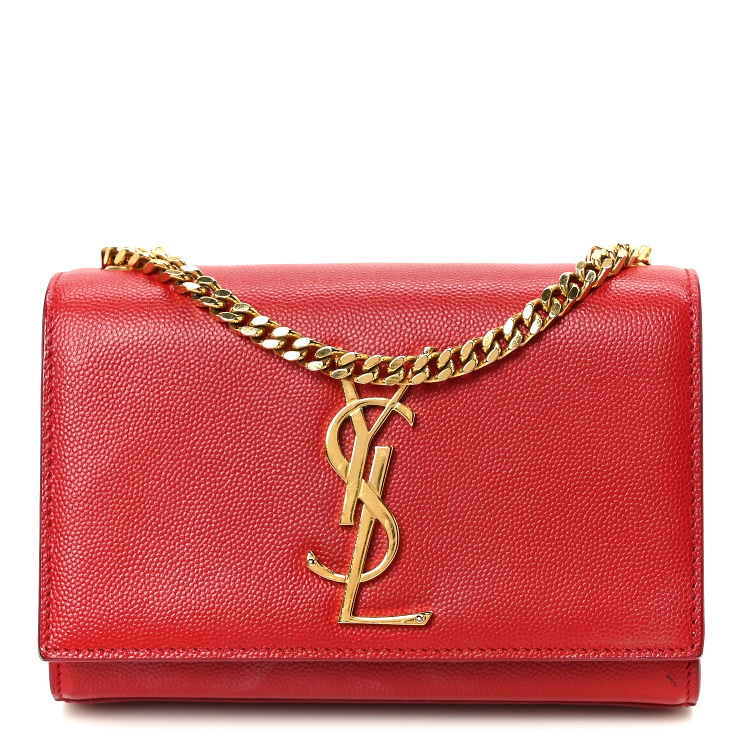 Saint Laurent Grain De Poudre Small Monogram Kate Satchel Red 1 of 11