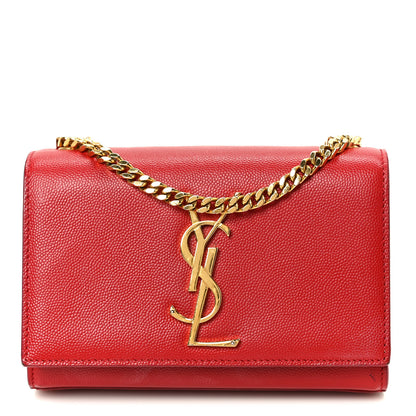 Saint Laurent Grain De Poudre Small Monogram Kate Satchel Red 1 of 11