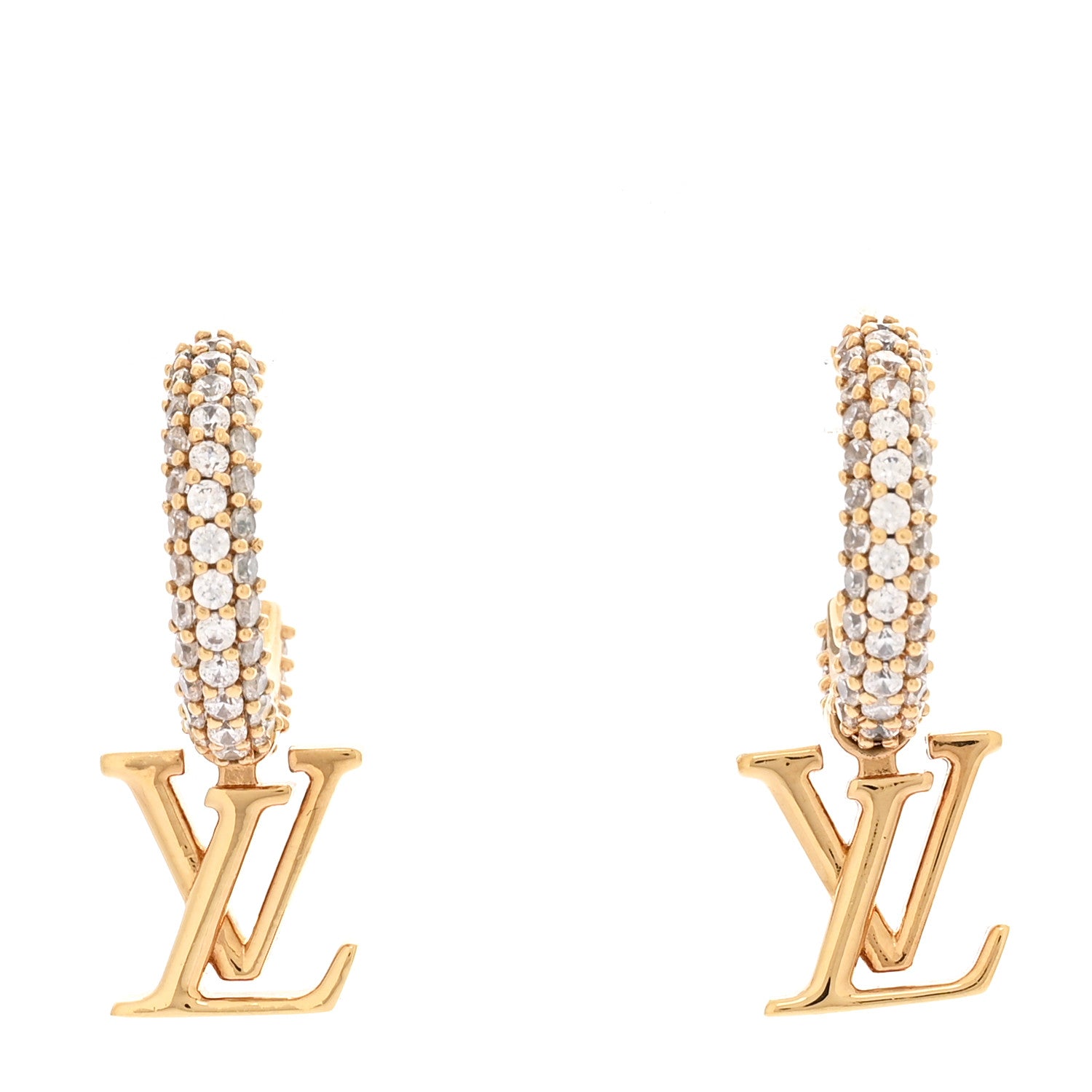 Louis Vuitton Metal Crystal LV Iconic Hoop Earrings Gold 1 of 6