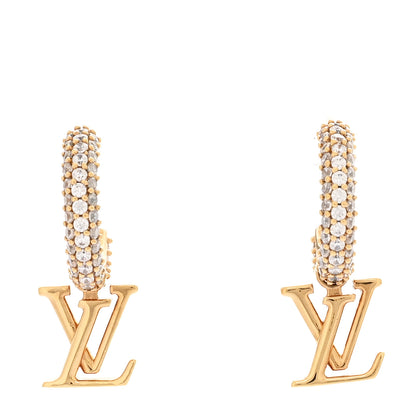 Louis Vuitton Metal Crystal LV Iconic Hoop Earrings Gold 1 of 6