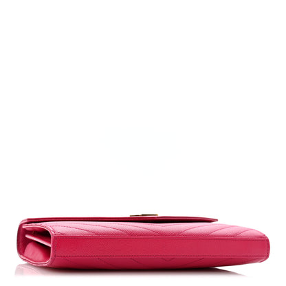 Saint Laurent Grain De Poudre Matelasse Chevron Monogram Chain Wallet Bubblegum 4 of 14