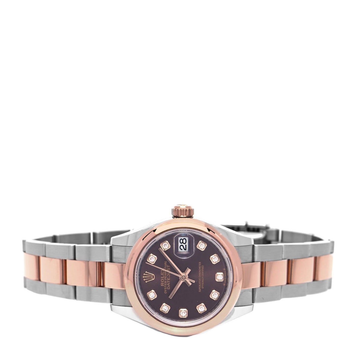 Stainless Steel 18K Everose Gold Diamond 28mm Oyster Perpetual Datejust Watch Chocolate 279161