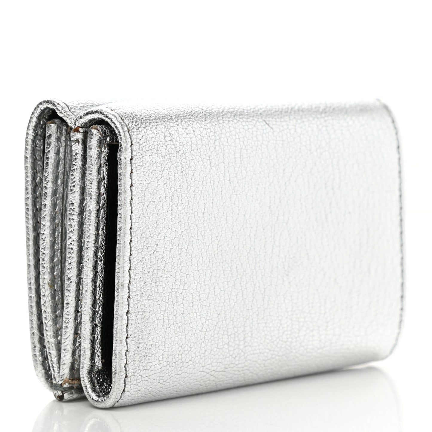 Metallic Goatskin Logo Mini Everyday Wallet Argent Black