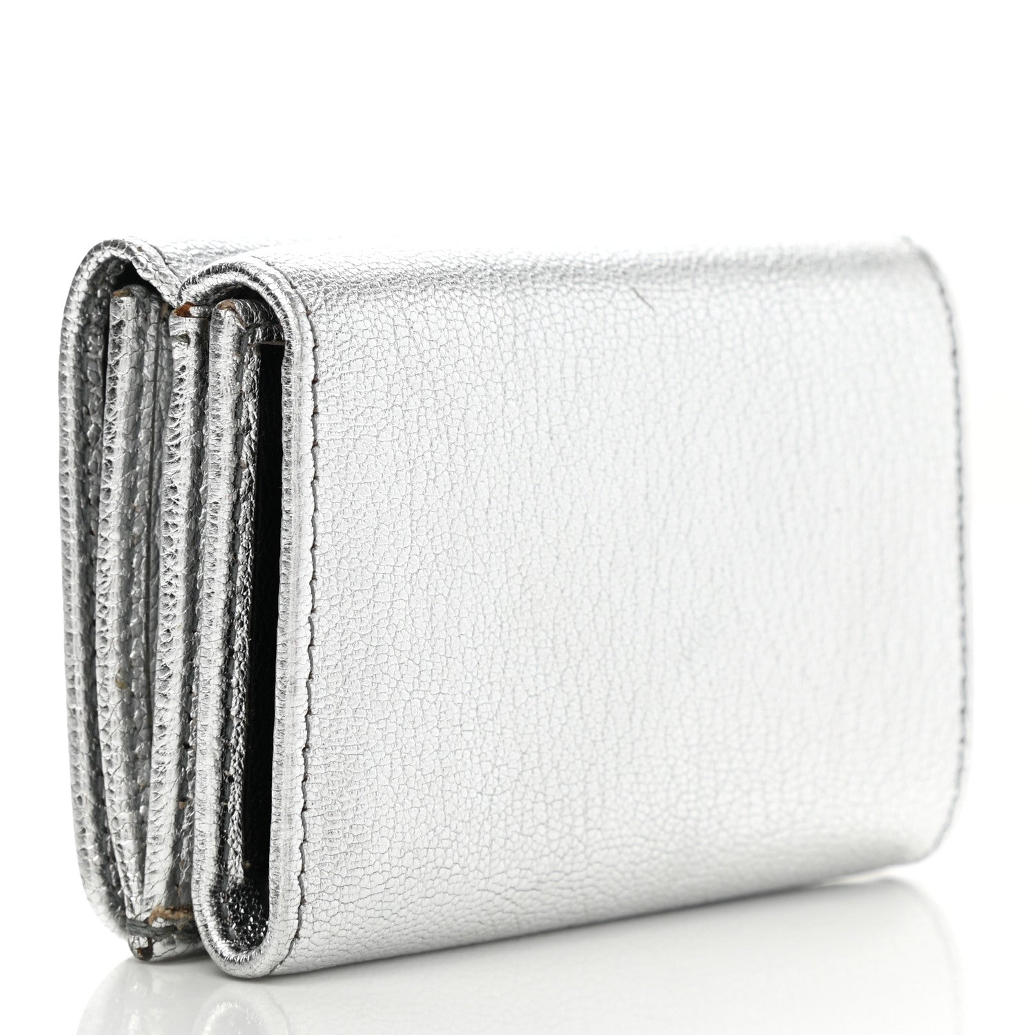Balenciaga Metallic Goatskin Logo Mini Everyday Wallet Argent Black 3 of 11