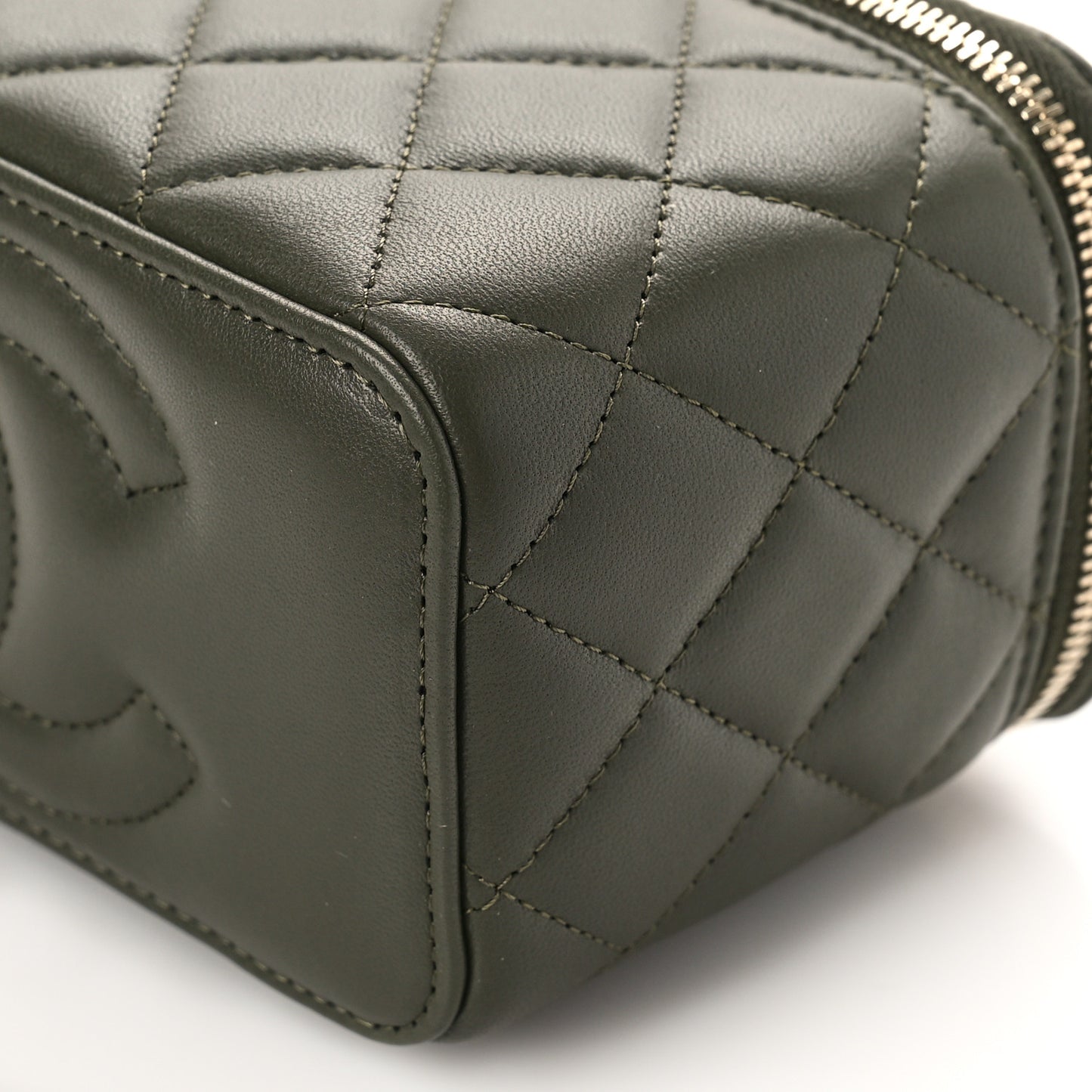 Lambskin Quilted Pick Me Up Vanity Case Khaki