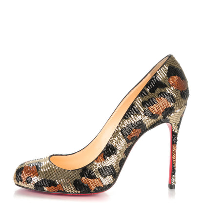 Christian Louboutin Leopard Paillettes Fifi 100 Pumps 40 Beige 1 of 7