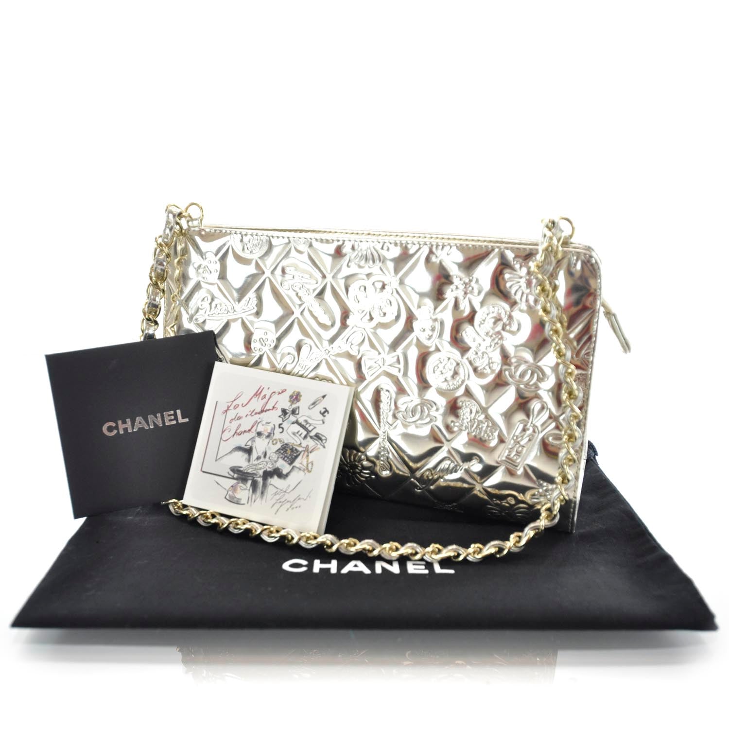 Chanel Patent Calfskin Lucky Symbols Pochette Metallic Gold 3 of 9