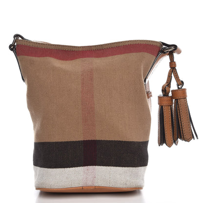 Burberry Canvas Mega Check Mini Ashby Tassel Crossbody Saddle Brown 1 of 11