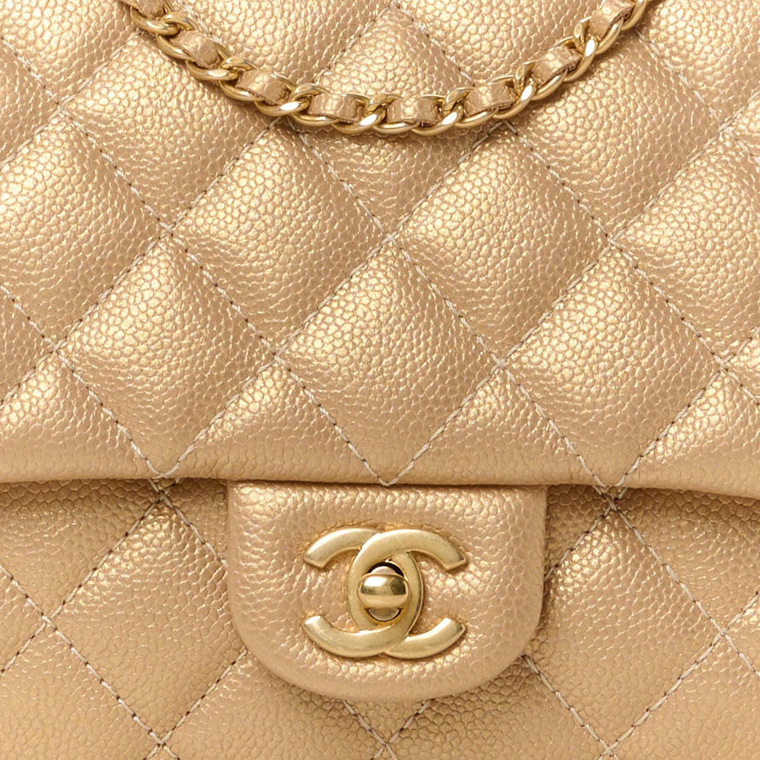 Chanel Metallic Caviar Quilted Clutch With Chain Flap Gold 9 of 12