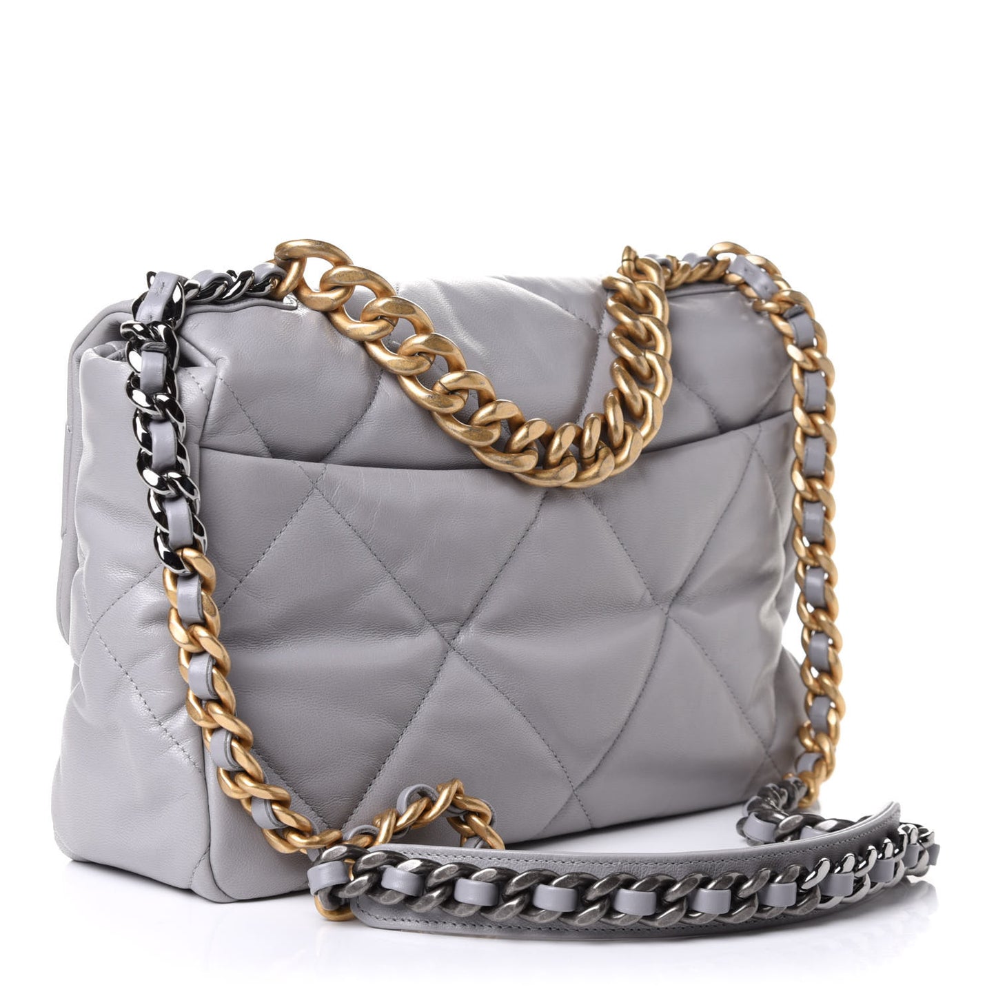 Goatskin Quilted Large Chanel 19 Flap Grey