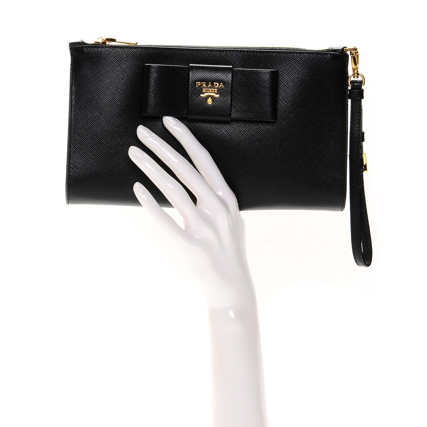 Saffiano Bow Wristlet Nero Black