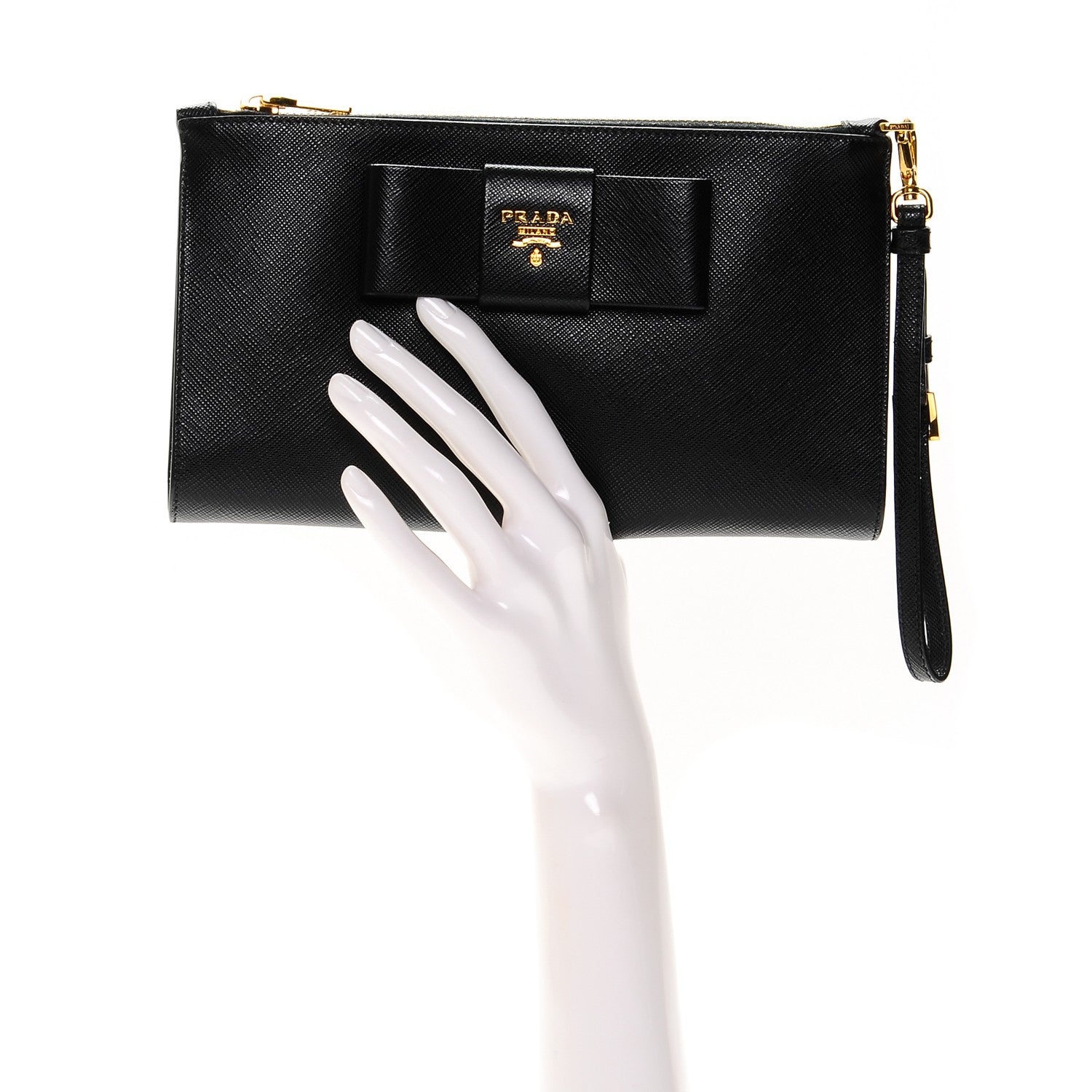 Prada Saffiano Bow Wristlet Nero Black 2 of 6