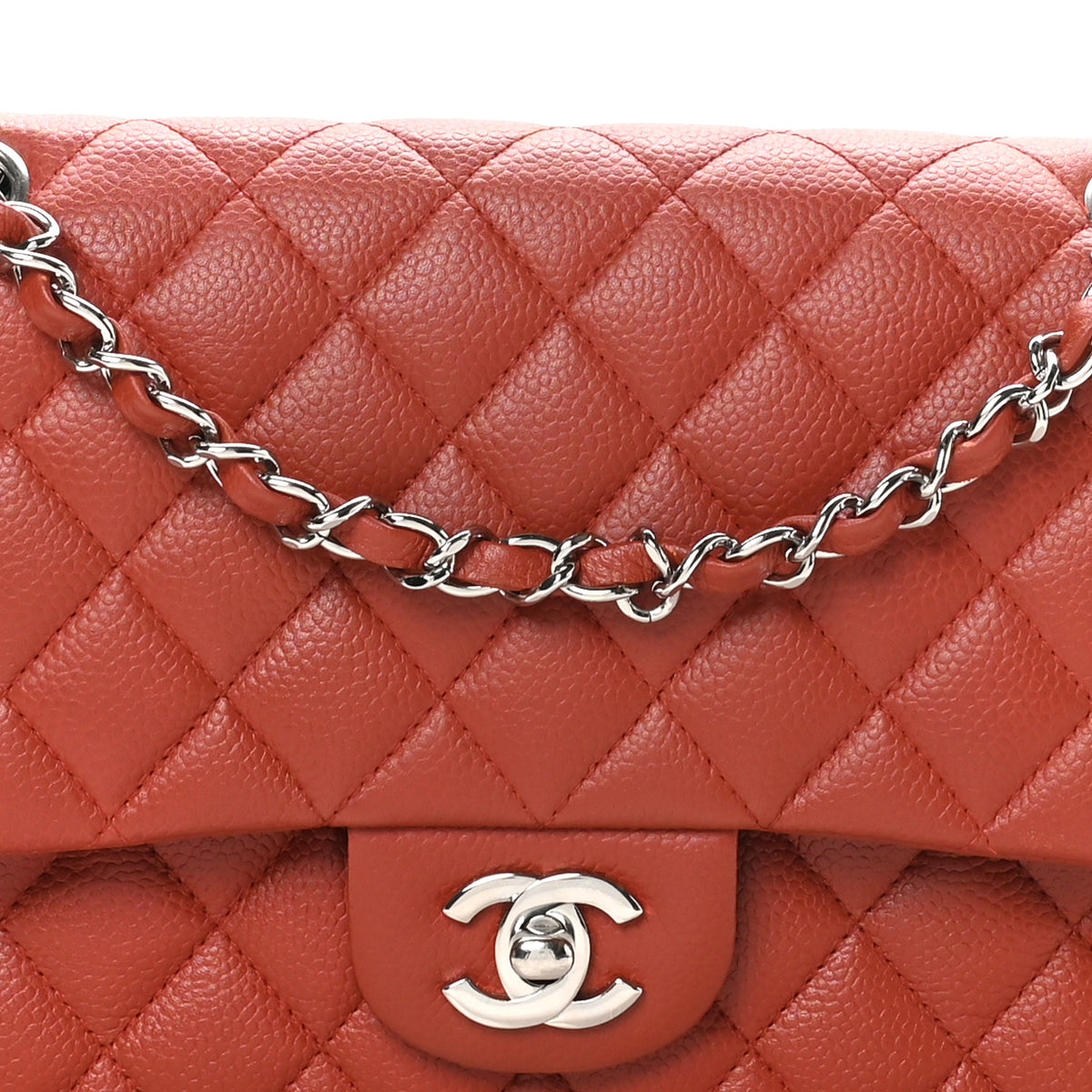 Caviar Quilted Medium Double Flap Dark Red