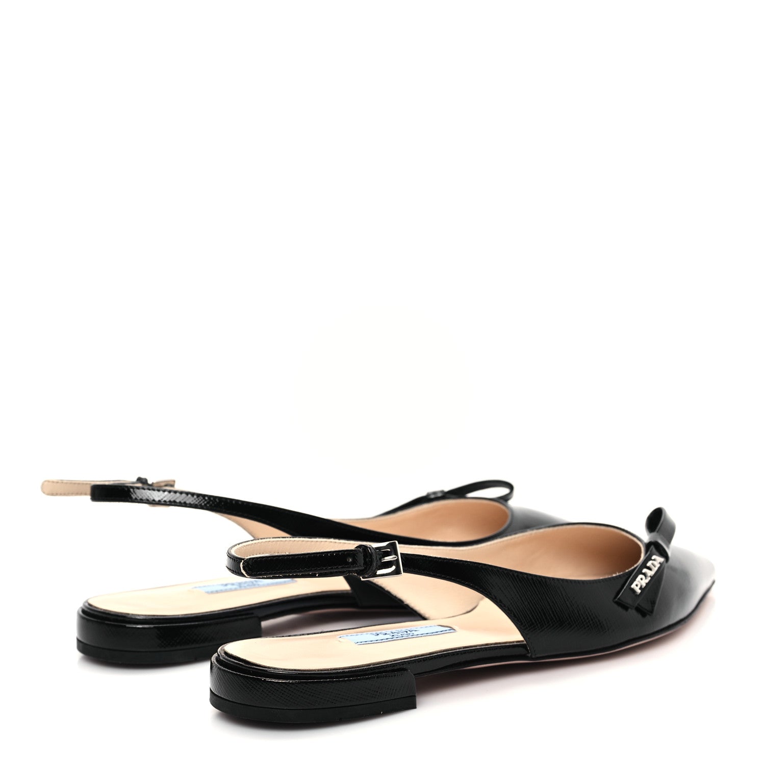 Prada Saffiano Vernice Slingback Bow Flats 36 Black 4 of 9