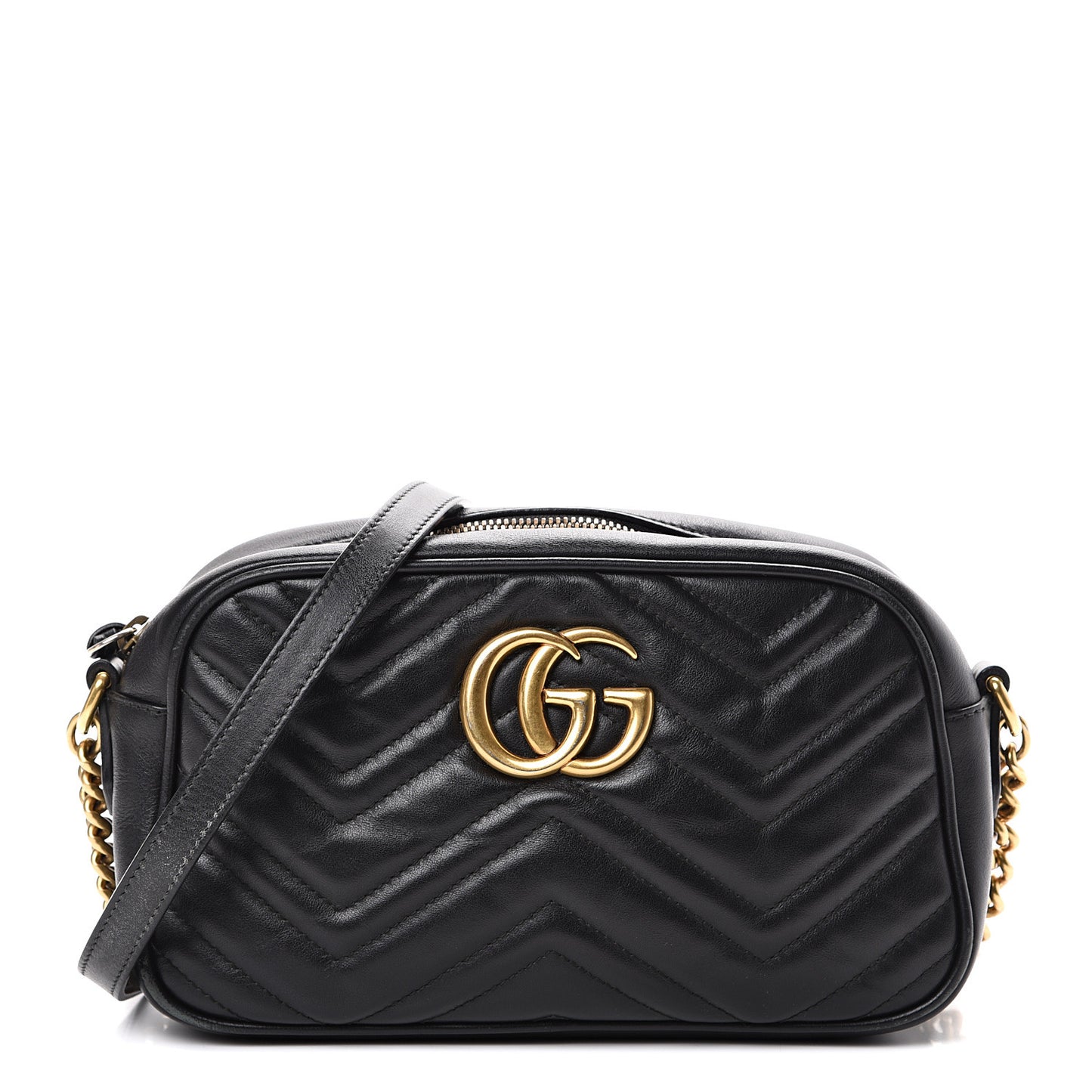 Calfskin Matelasse Small GG Marmont Chain Shoulder Bag Black