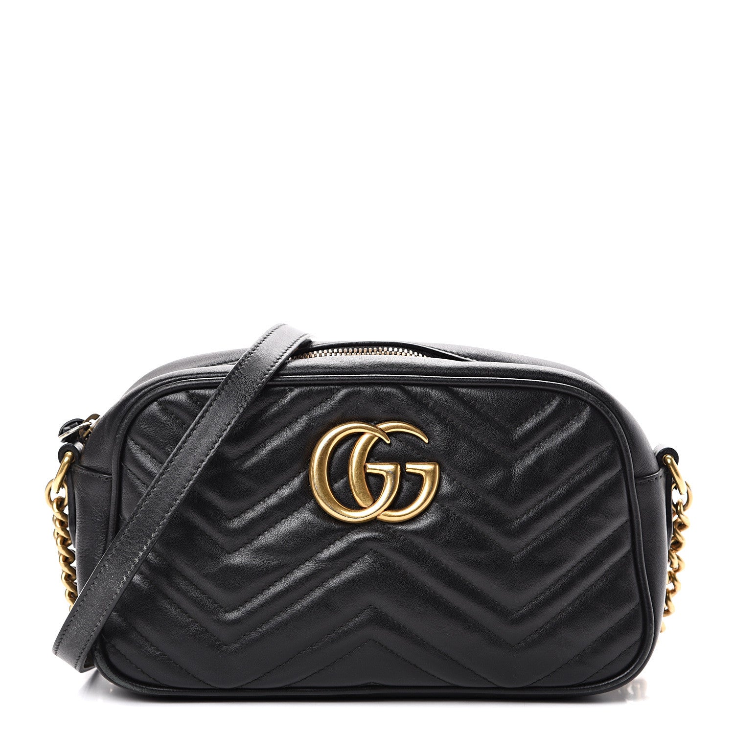 Gucci Calfskin Matelasse Small GG Marmont Chain Shoulder Bag Black 1 of 15