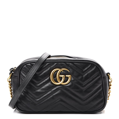 Gucci Calfskin Matelasse Small GG Marmont Chain Shoulder Bag Black 1 of 15