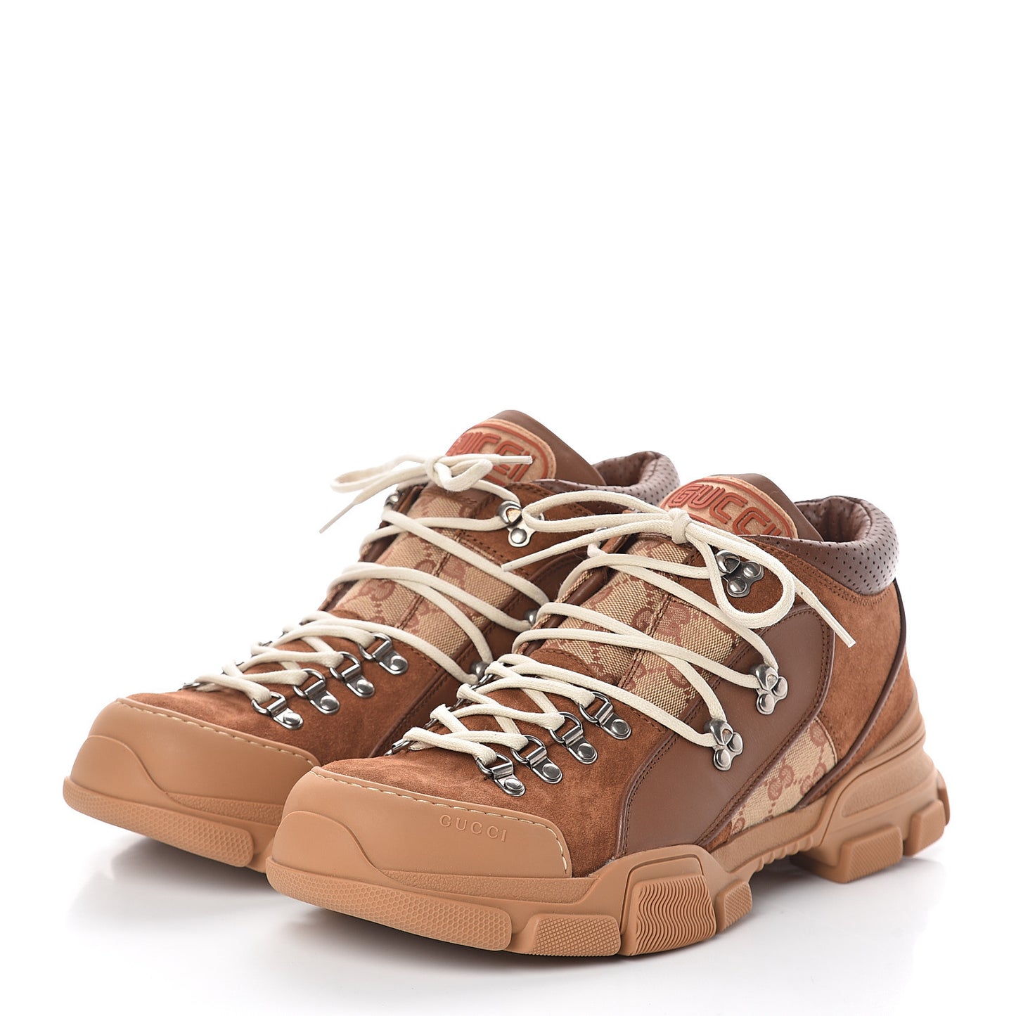 X SEGA Suede Calfskin GG Monogram Mens Flashtrek Sneakers 11 New Cuir Beige Ruggine