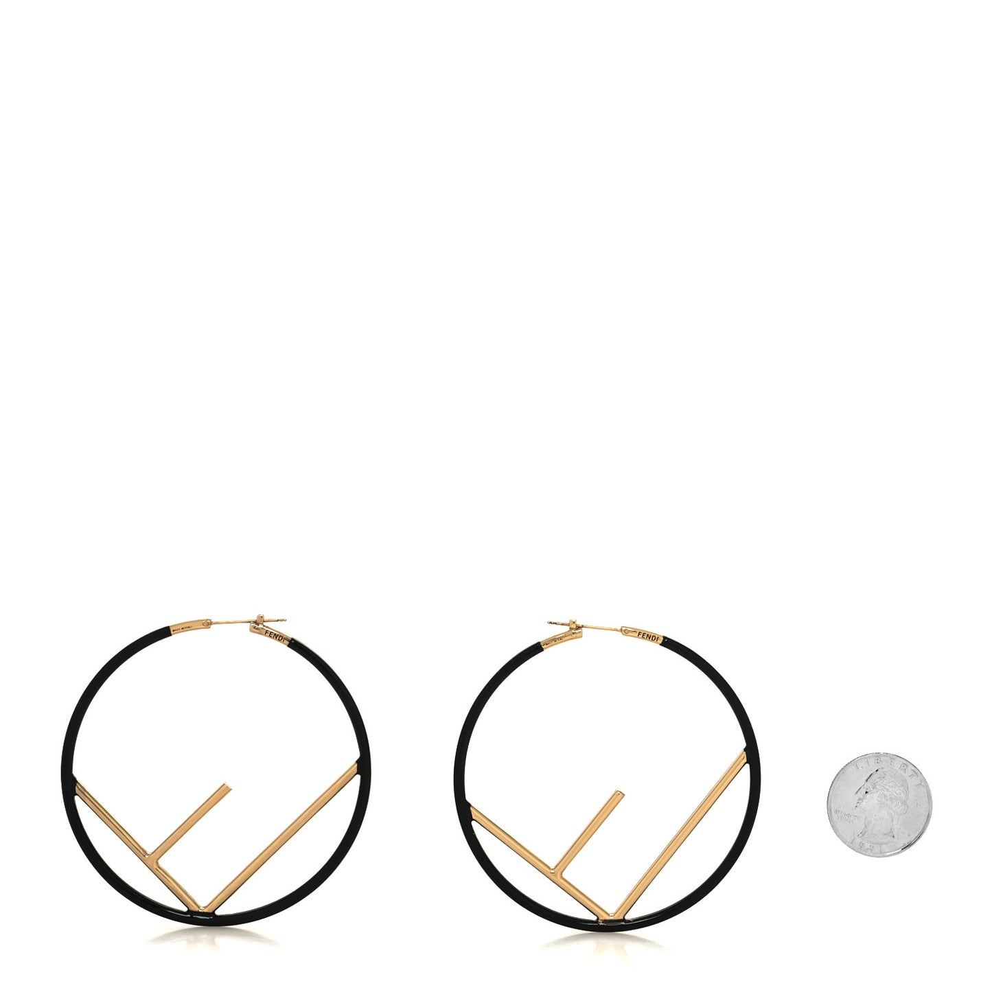 Metal Enamel Large F is Fendi Hoop Earrings Black Gold