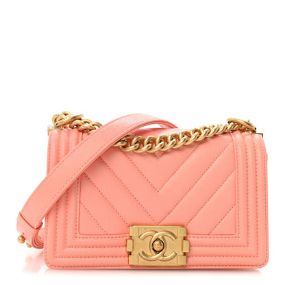 Chanel Caviar Chevron Quilted Small Boy Flap Orange 1 of 12
