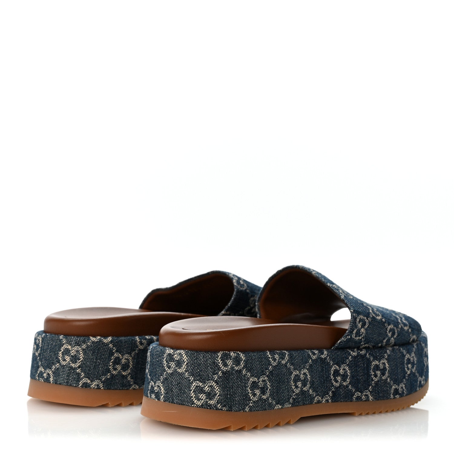 Gucci New Denim GG Monogram Angelina Platform 55mm Slide Sandals 38.5 Blue Tea 5 of 9