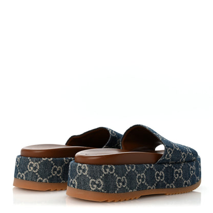 Gucci New Denim GG Monogram Angelina Platform 55mm Slide Sandals 38.5 Blue Tea 5 of 9
