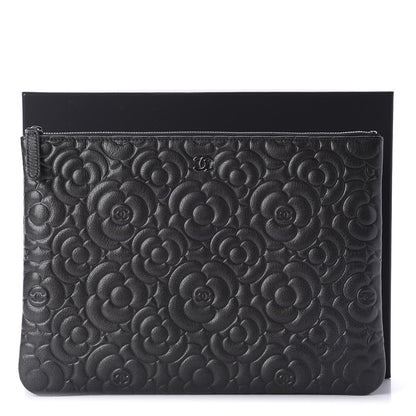 Chanel Goatskin Camellia Embossed Medium Cosmetic Case Dark Grey 10 of 10