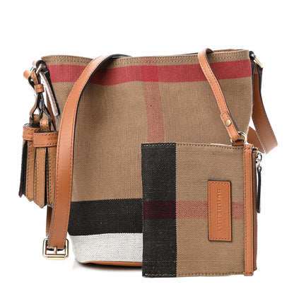 Burberry Canvas Mega Check Mini Ashby Tassel Crossbody Saddle Brown 1 of 9